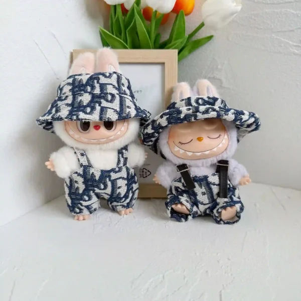 high fashion Labubu bunny outfit and bucket hat