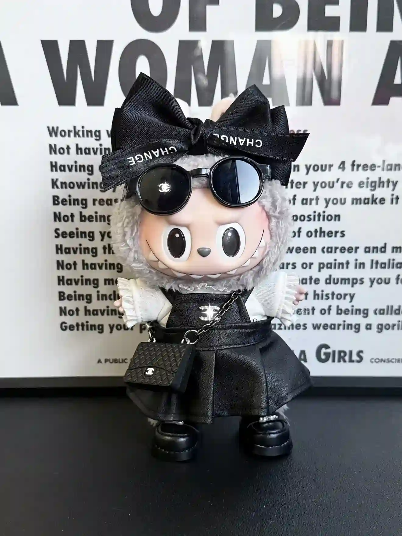 high fashion black outfit for 17cm Labubu doll parisian chic style