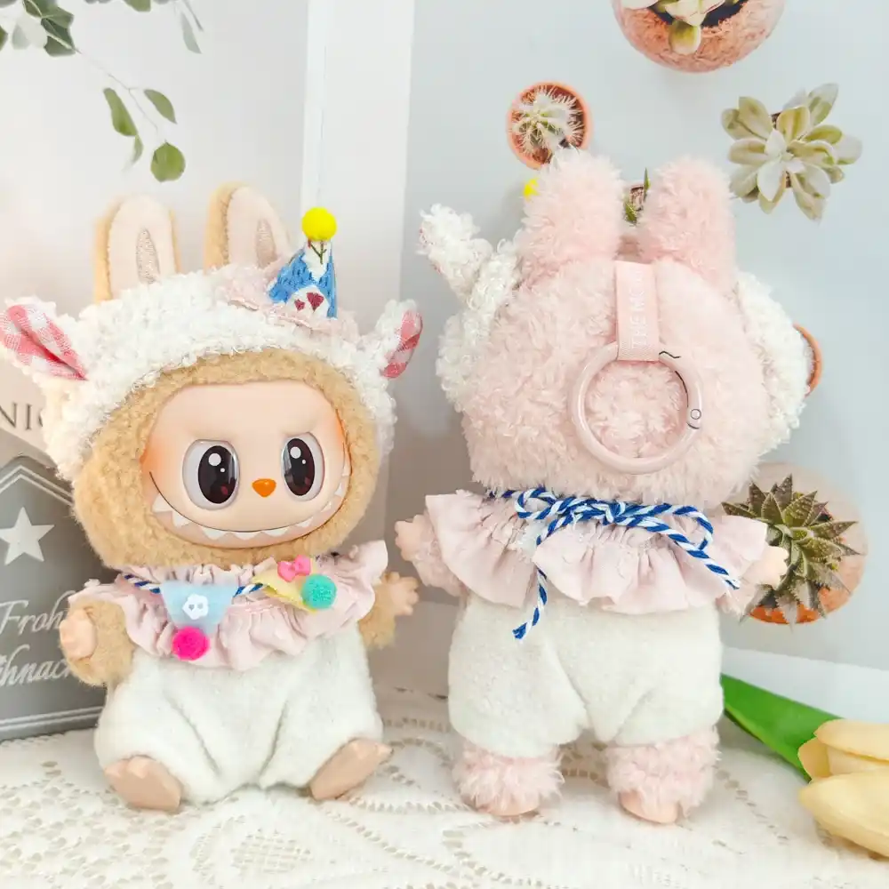 high quality 17cm Labubu doll bunny outfit with party hat