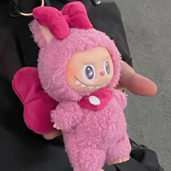 high quality 17cm Labubu doll pink bunny costume accessory