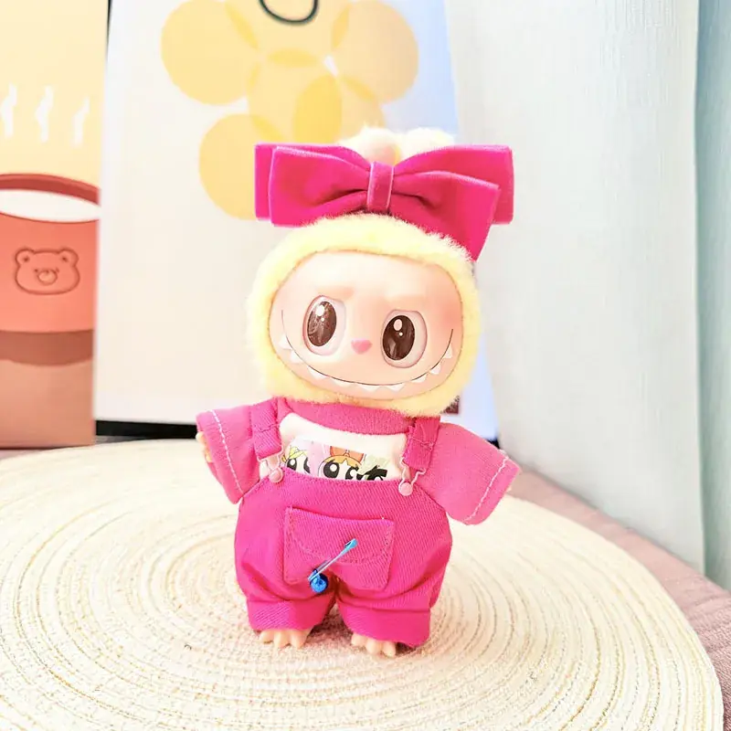 high quality 17cm labubu doll pink clothing set