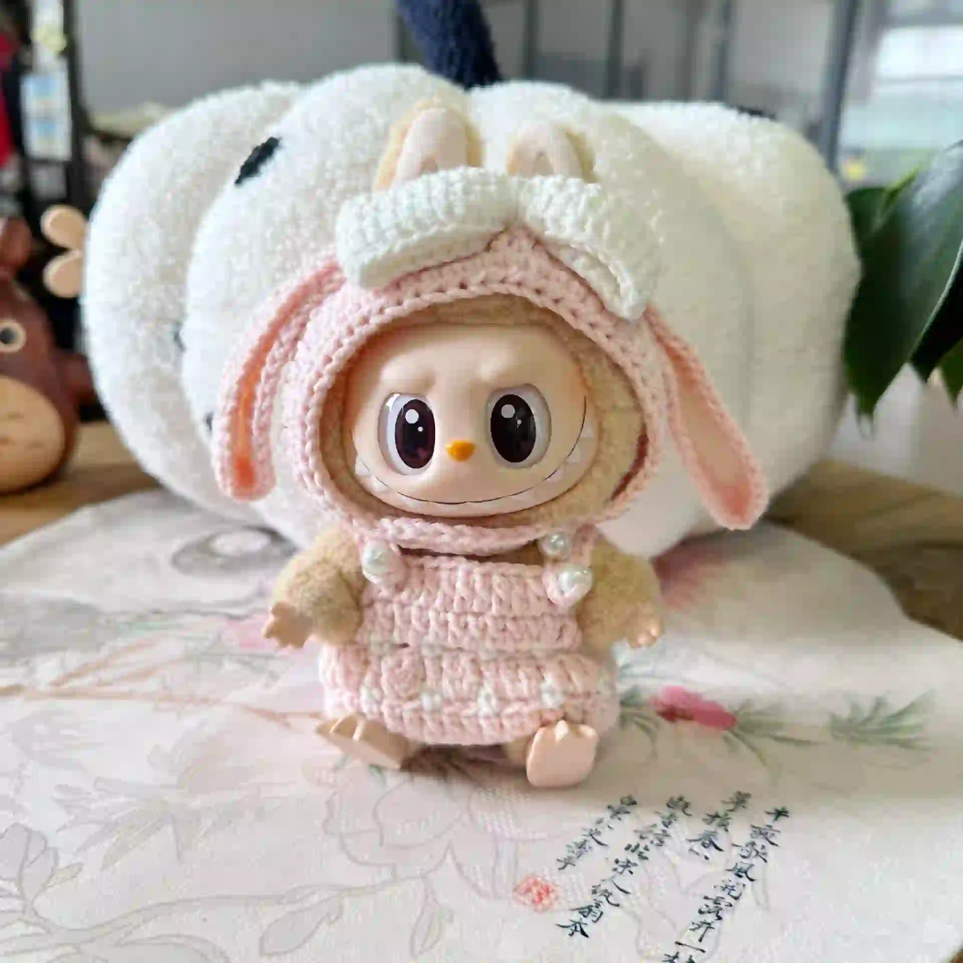high quality crochet labubu bunny outfit with pearl accents
