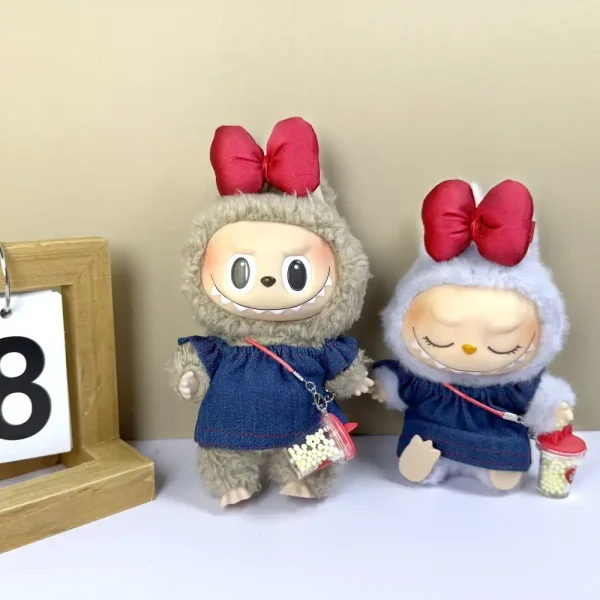 high quality denim outfit for 17cm Labubu plush doll