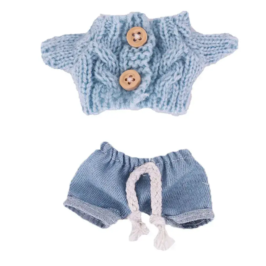 high quality knit sweater denim shorts outfit for labubu doll