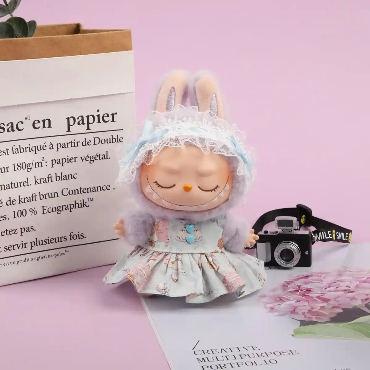 high quality labubu bunny outfit with lace bonnet