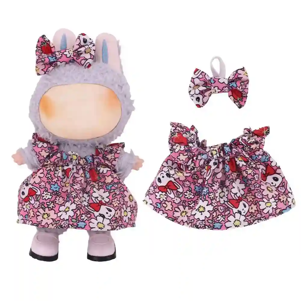 high quality labubu doll clothes floral dress with headband