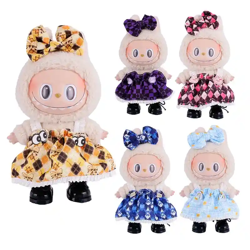 high quality labubu doll clothes soft lightweight plaid sundress