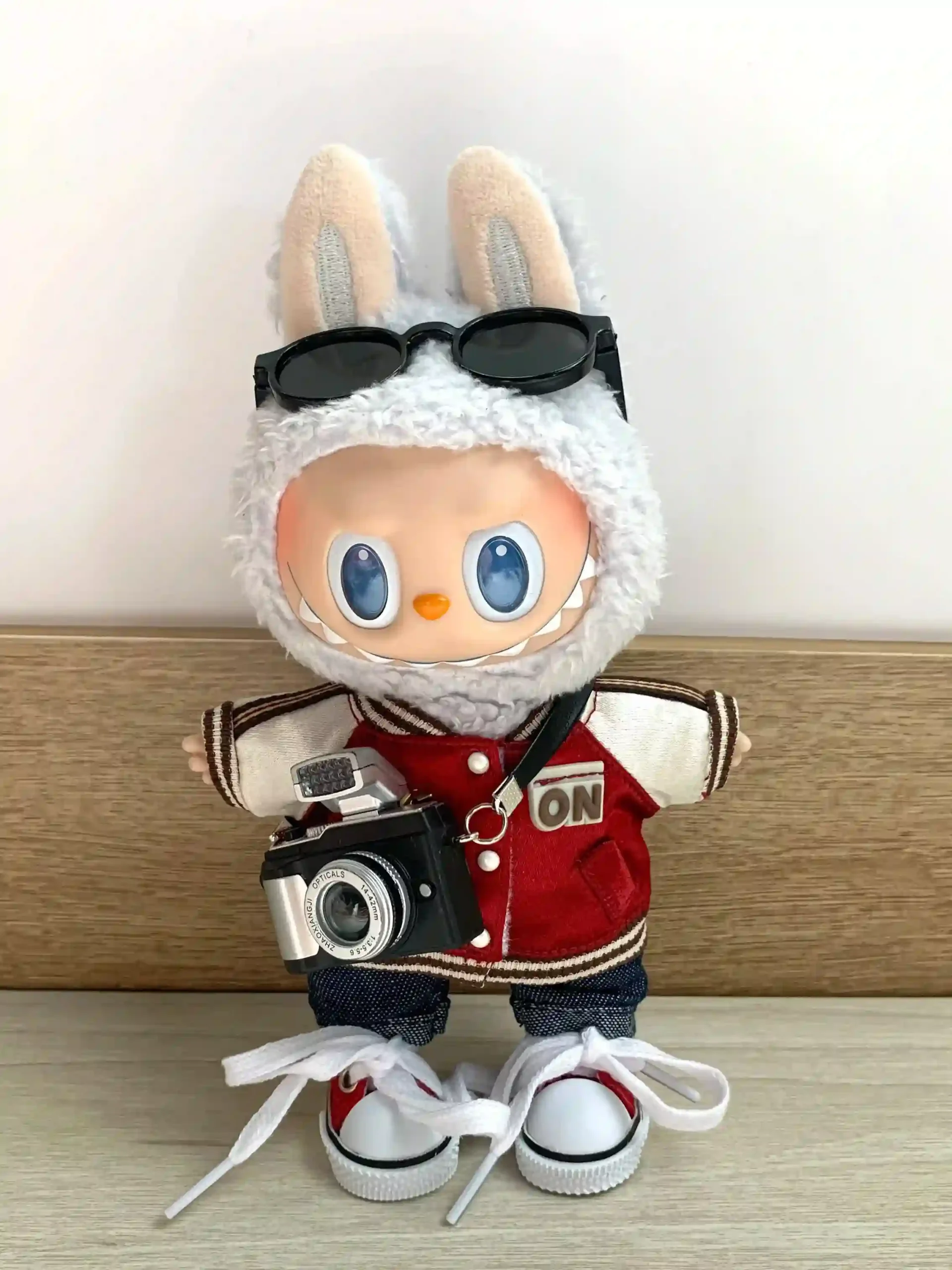 high quality labubu doll clothing red jacket denim shorts scaled