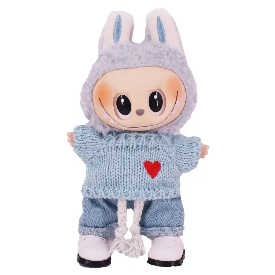 high quality labubu doll outfit set knit sweater denim shorts