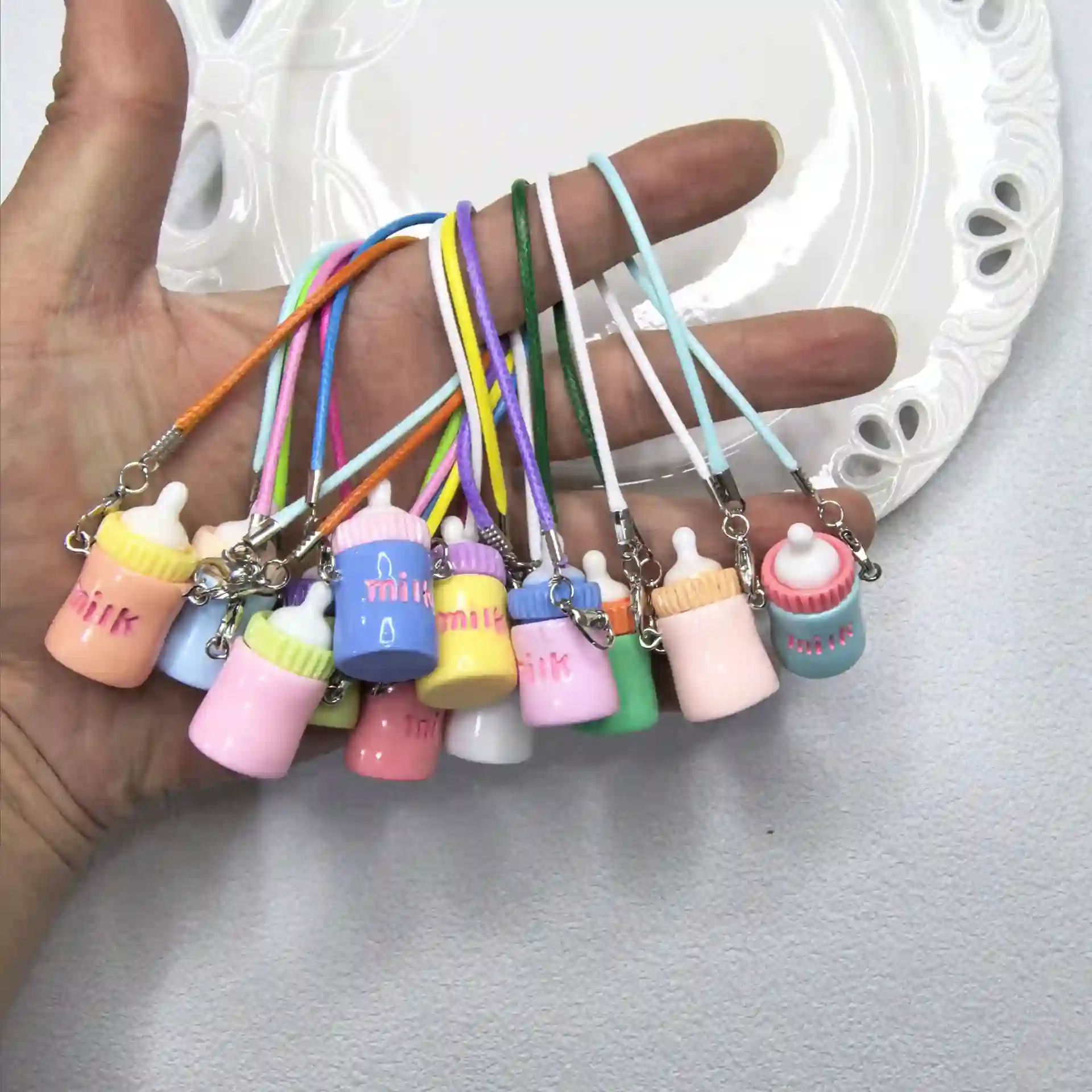high quality pastel milk bottle keychain for labubu fans