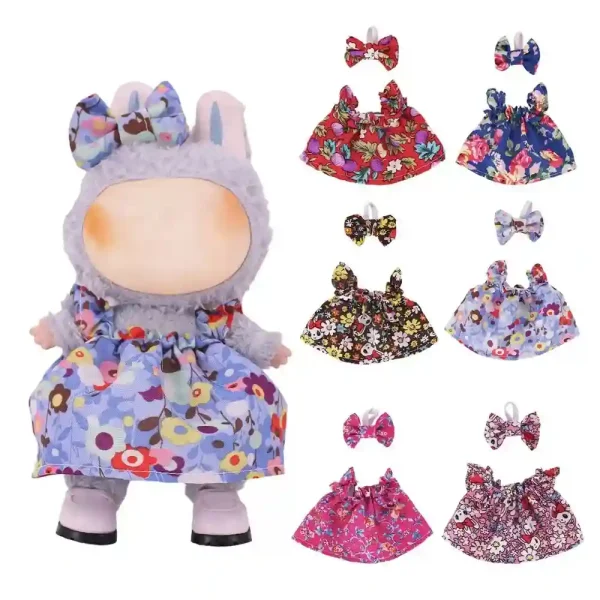 high quality plush doll clothes floral dress and headband