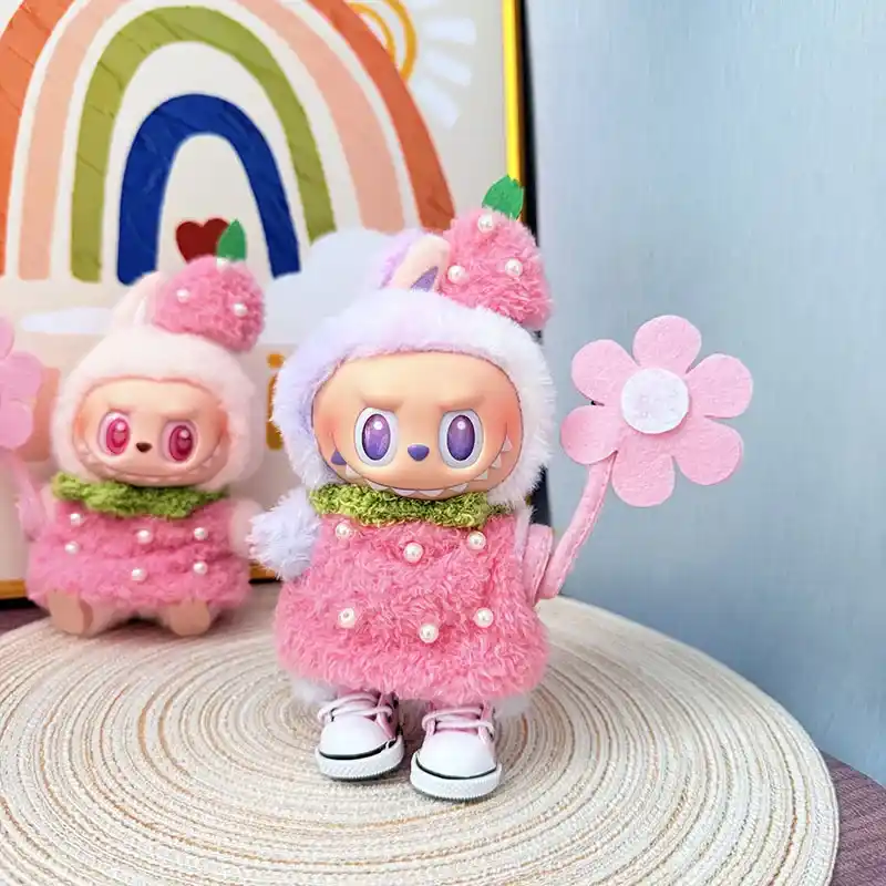 high quality plush strawberry dress labubu doll clothing set