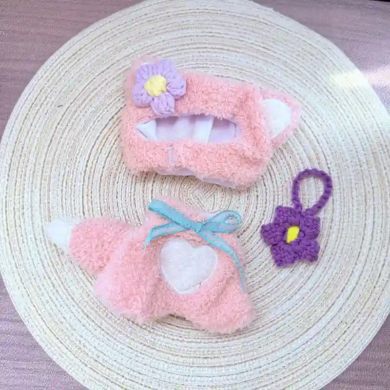 high quality soft cloth 17cm labubu doll pink fox costume