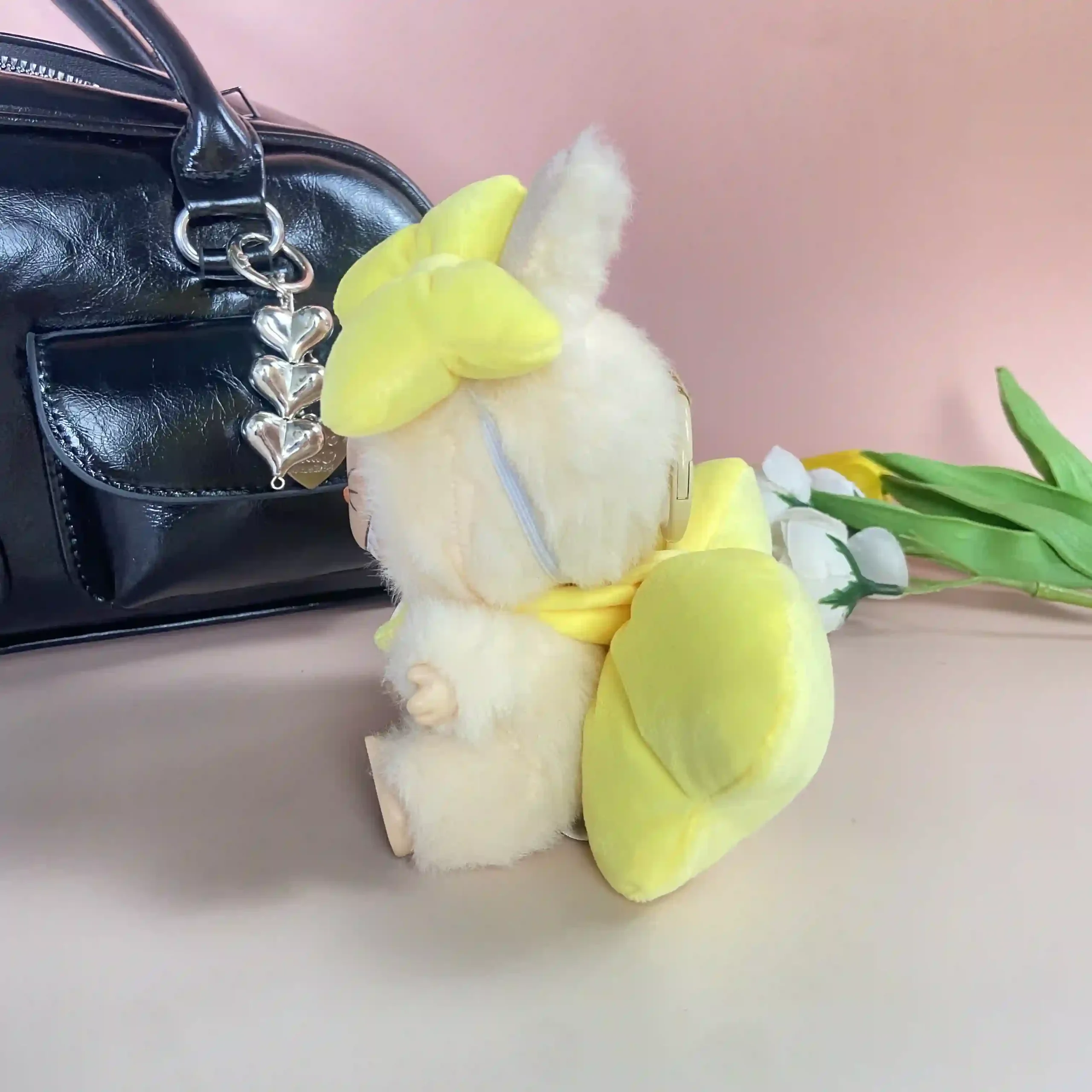 high quality velvet yellow bow set for 17cm Labubu doll scaled
