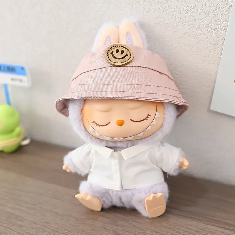 khaki green bunny hat outfit for 17cm Labubu doll