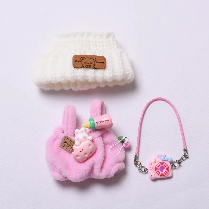 knitted bunny hat and overalls for labubu doll set