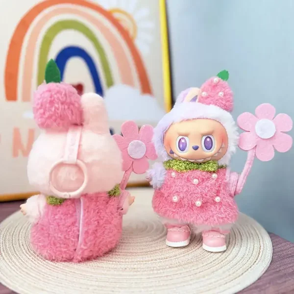 labubu 15 17cm doll strawberry outfit with flower accessory