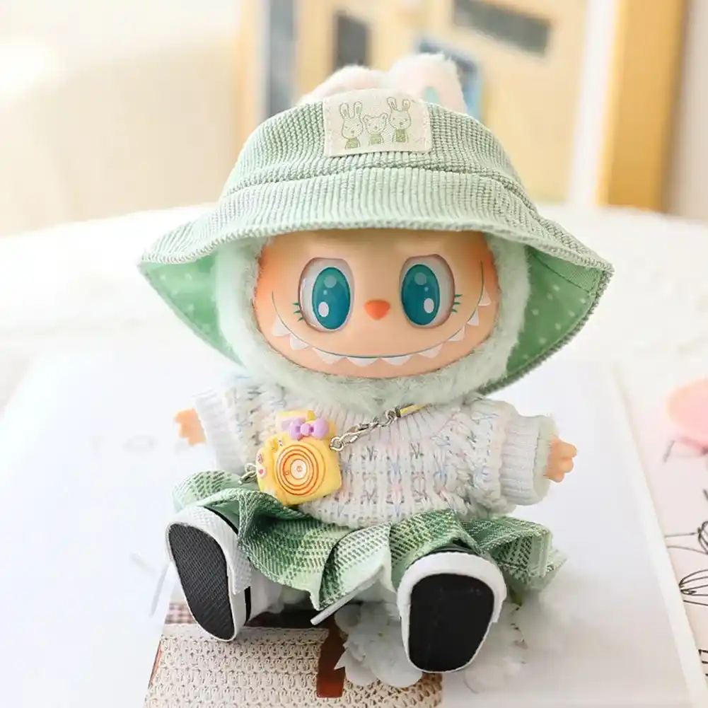 labubu 17cm bunny outfit mint green sweater dress
