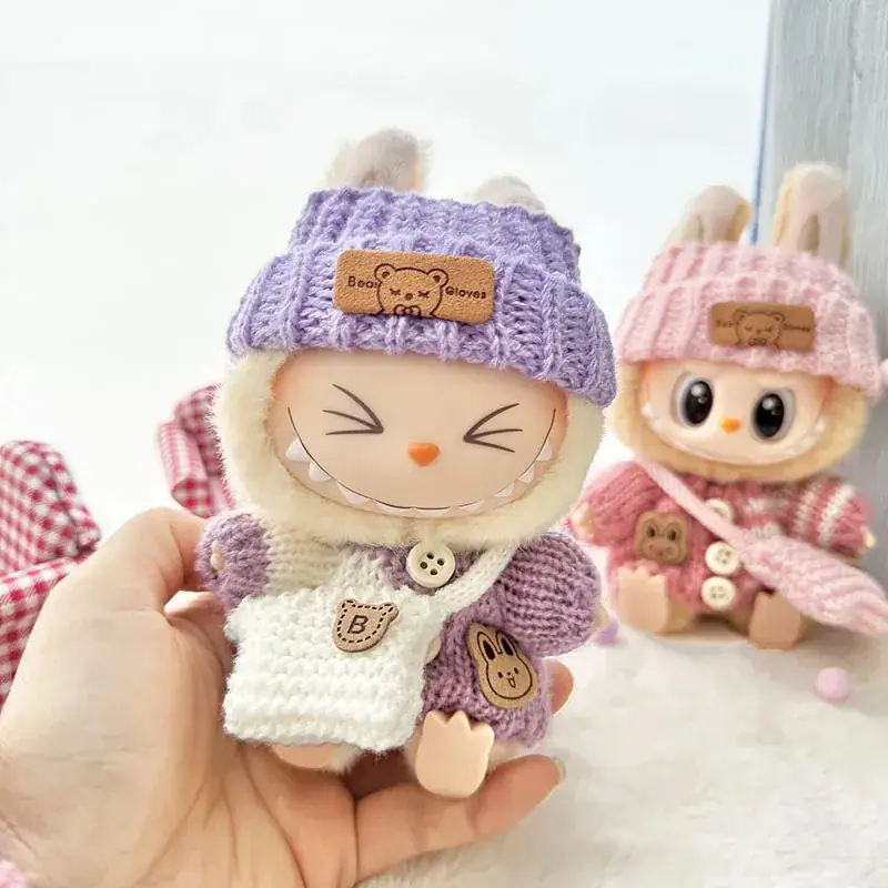 labubu 17cm doll cute pastel bunny knit outfit set