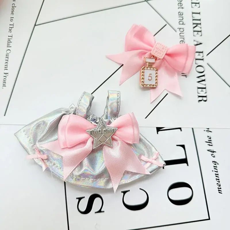 labubu bunny doll pink bow dress outfit 15cm 17cm