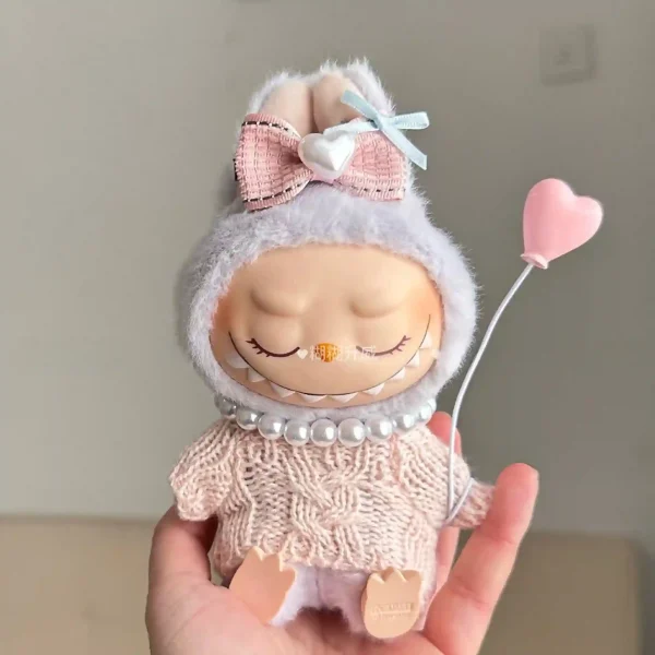 labubu bunny sweater outfit with plush bunny charm
