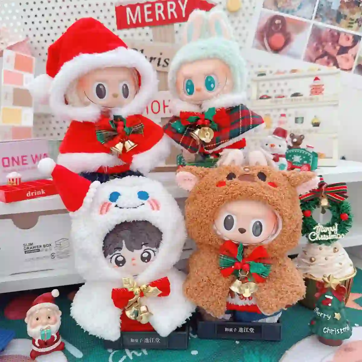 labubu christmas clothes set with cape and jingle bells