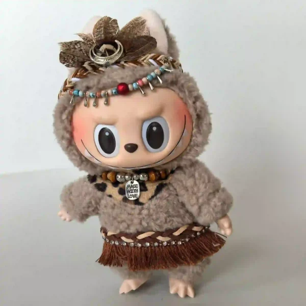 labubu clothing set made with love charm necklace