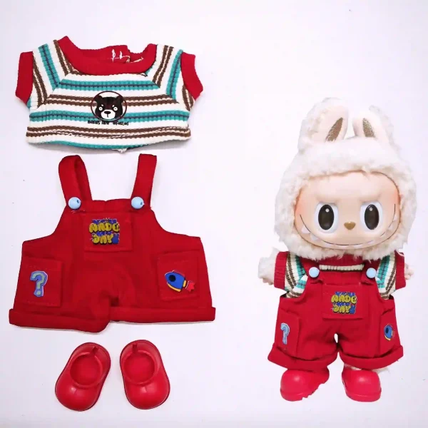 labubu clothing set red overalls handmade quality outfit