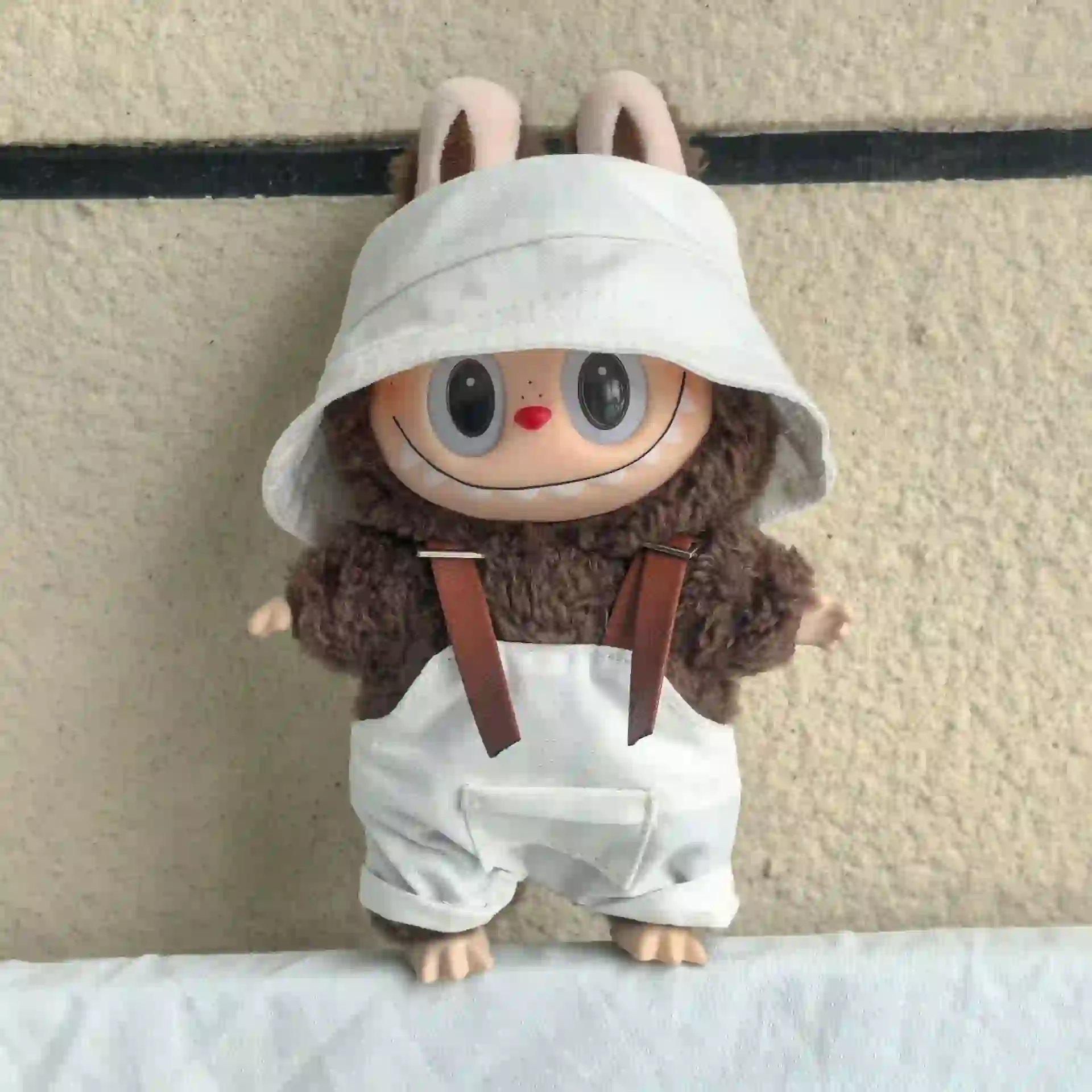 labubu doll accessories bucket hat overalls bib belt