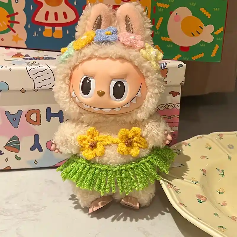 labubu doll accessories hawaiian style bikini top and grass skirt