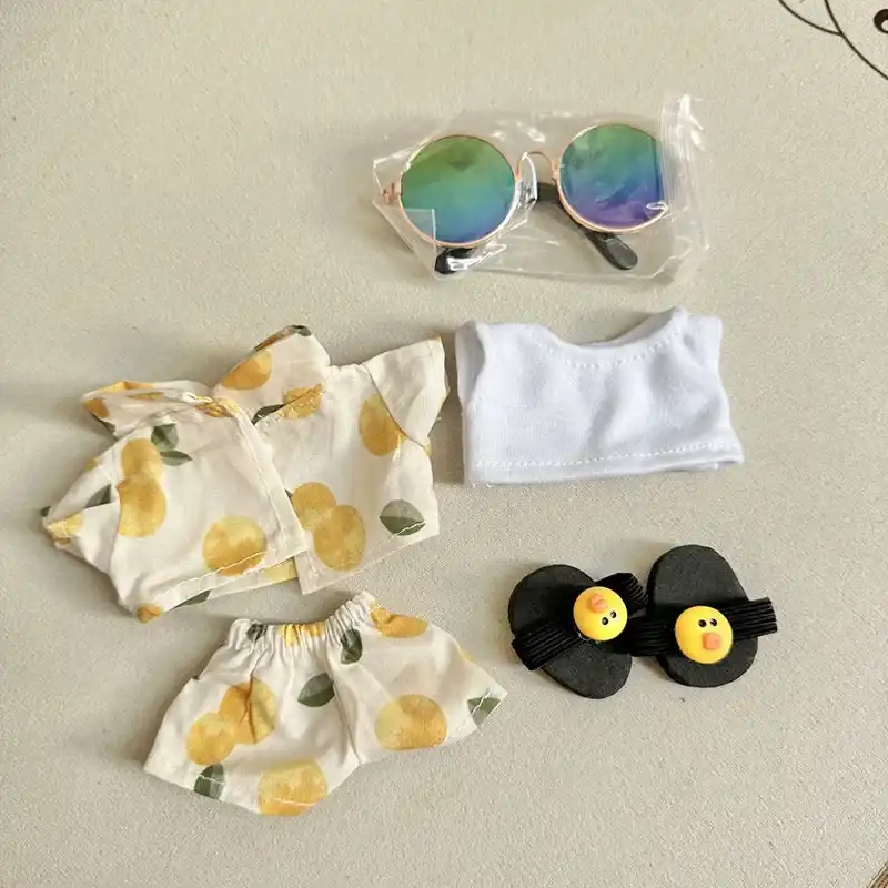 labubu doll beach resort outfit with gradient sunglasses