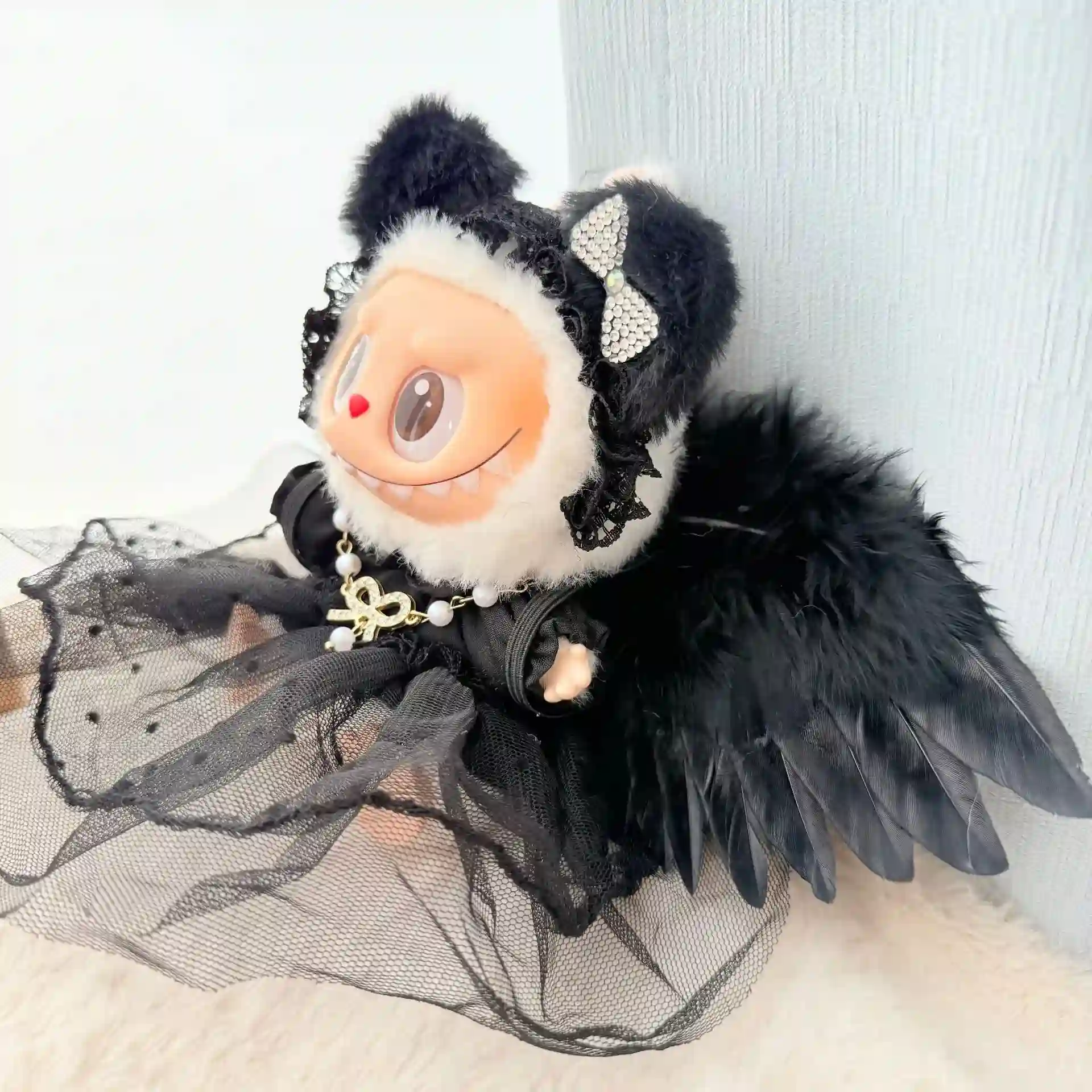 labubu doll black angel wings outfit 5 piece set 15cm