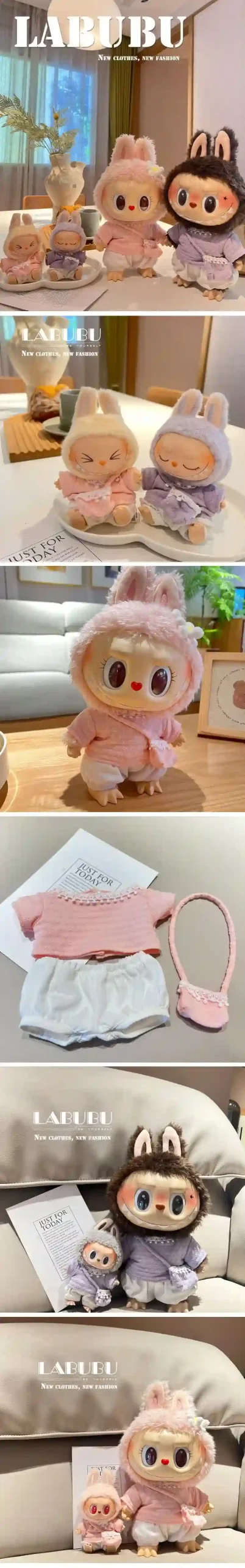 labubu doll bunny outfit knitted pastel pink lavender scaled