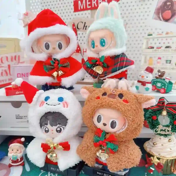 labubu doll christmas outfit with cape and bow accessory