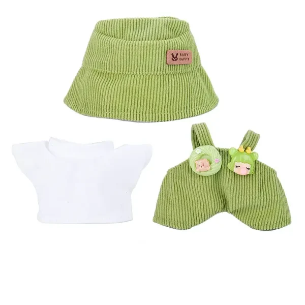 labubu doll clothes 17cm brown corduroy overalls tshirt hat