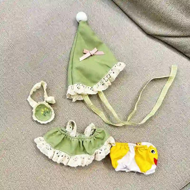 labubu doll clothes 17cm pastel green springtime outfit