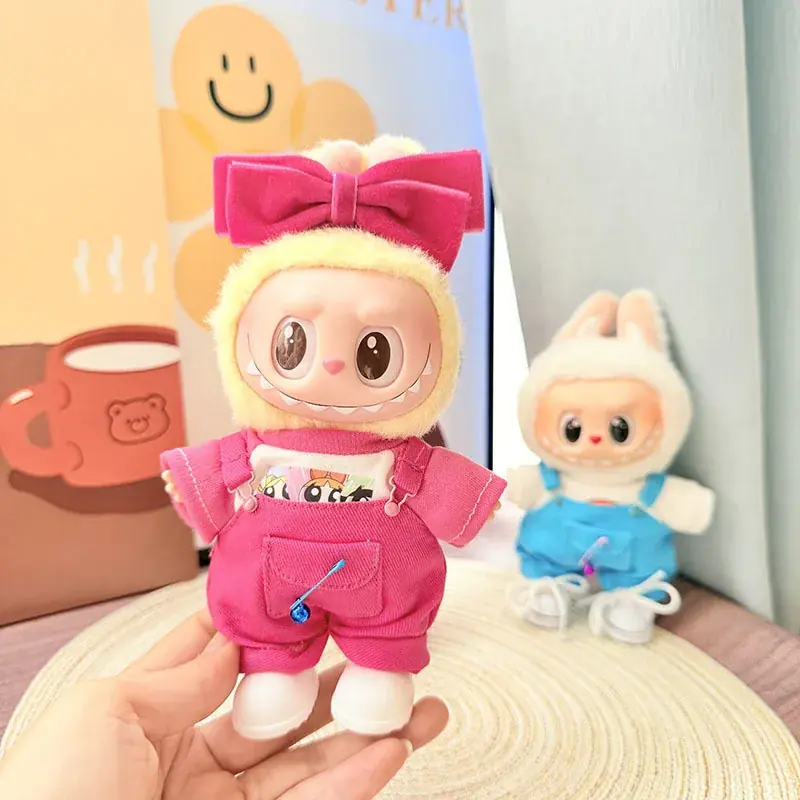 labubu doll clothes 17cm pink outfit with bow accessory