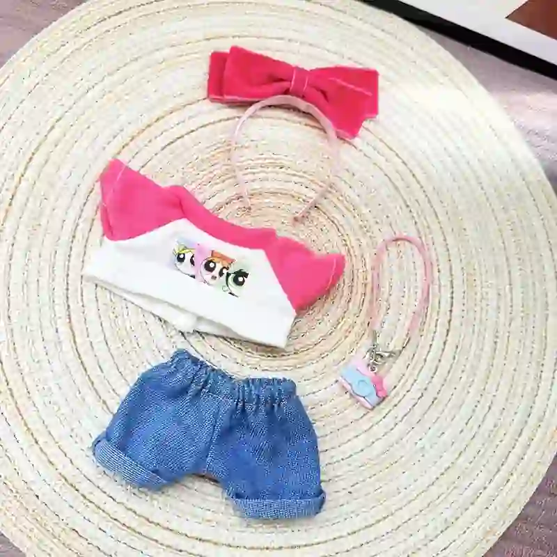 labubu doll clothes 17cm pink overall set v1v2 compatible