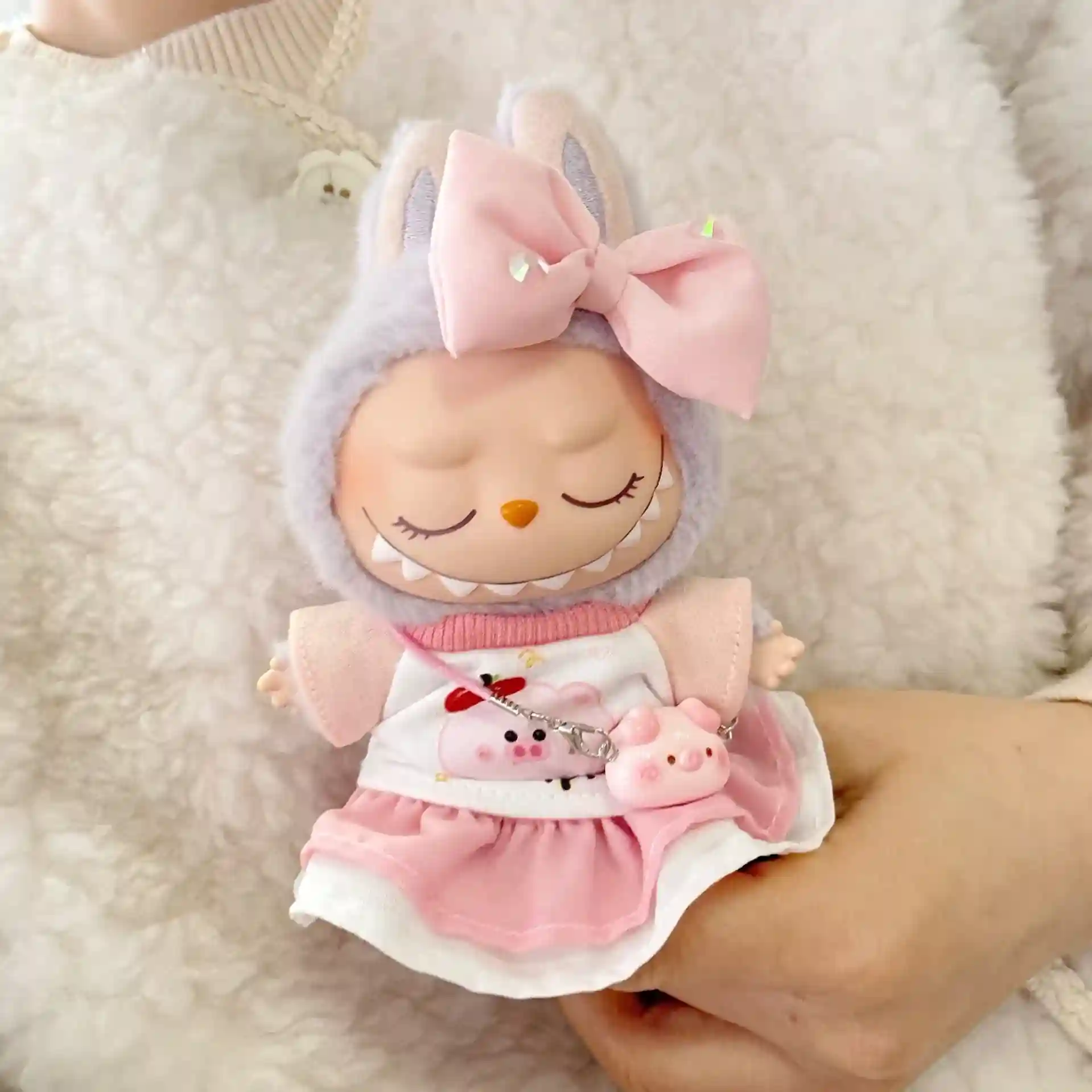 labubu doll clothes 17cm pink pig theme accessories included