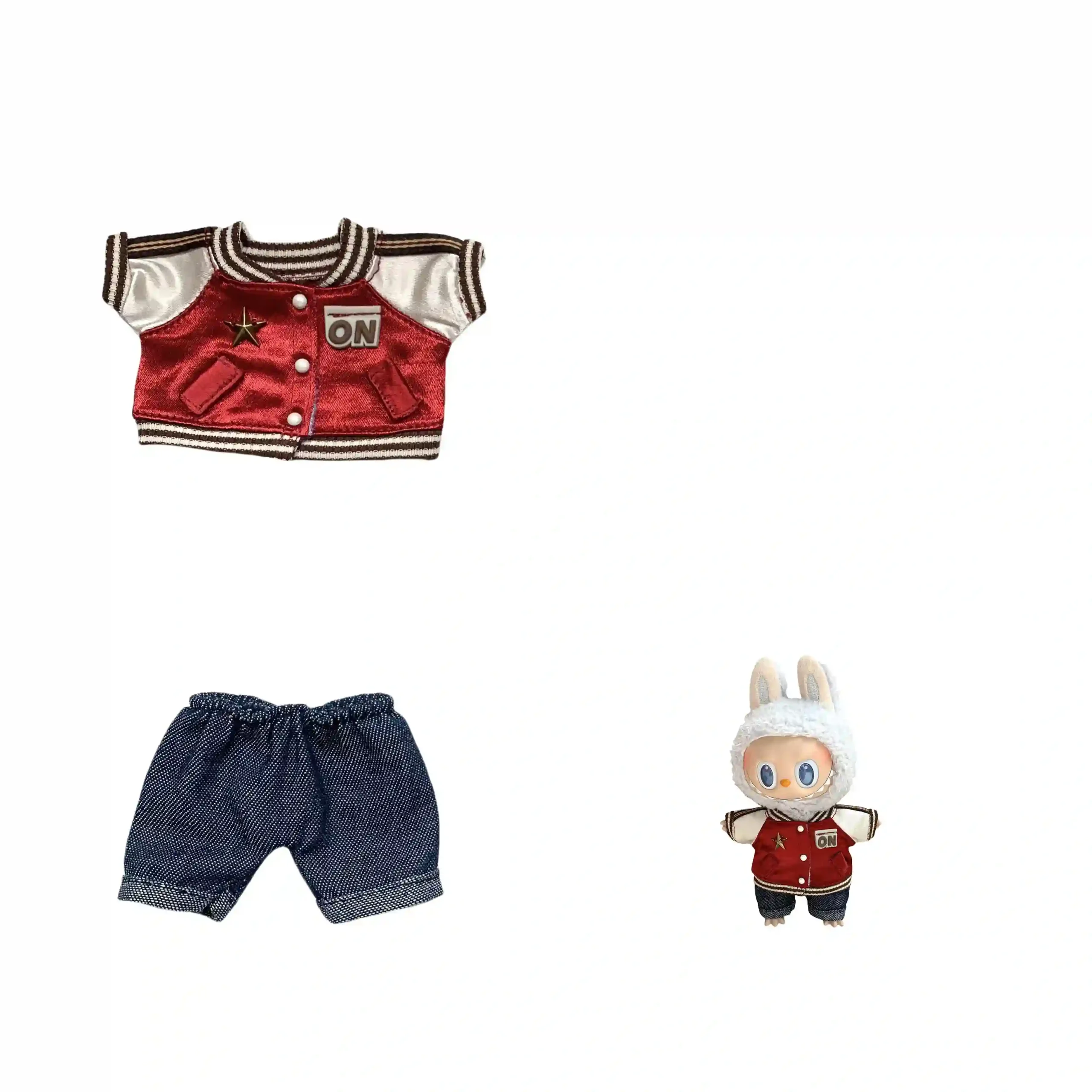 labubu doll clothes accessories red jacket denim shorts set scaled