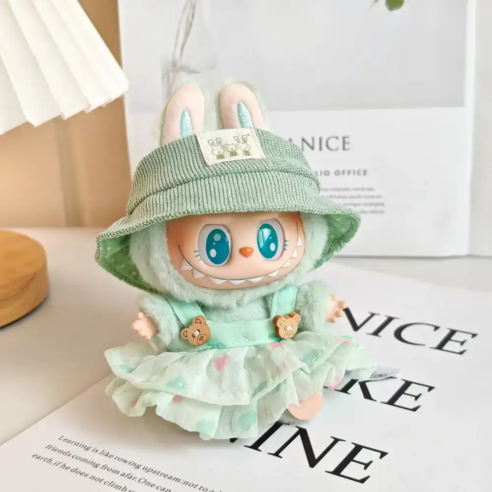 labubu doll clothes generation 1 and 2 bunny hat dress outfit