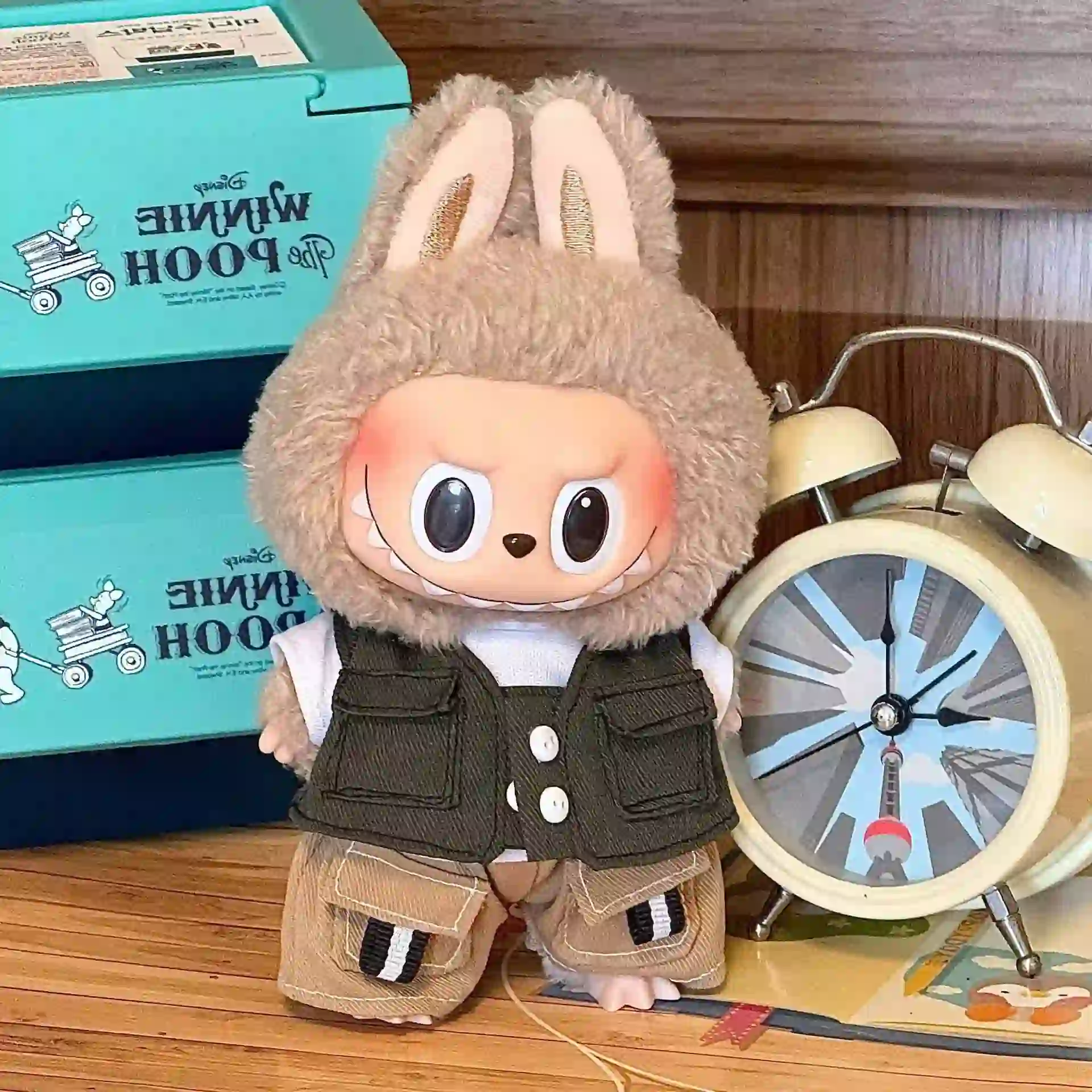 labubu doll clothes khaki cargo pants vest 15 17cm diy accessories