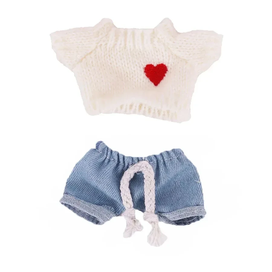 labubu doll clothes knit sweater denim shorts outfit set