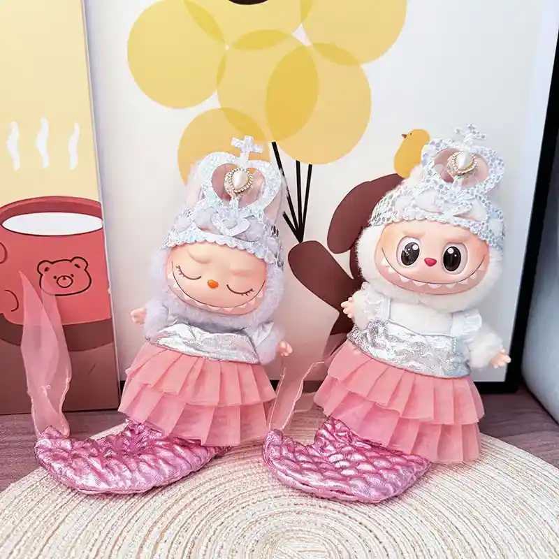 labubu doll clothes mermaid princess crown dress set 2pcs