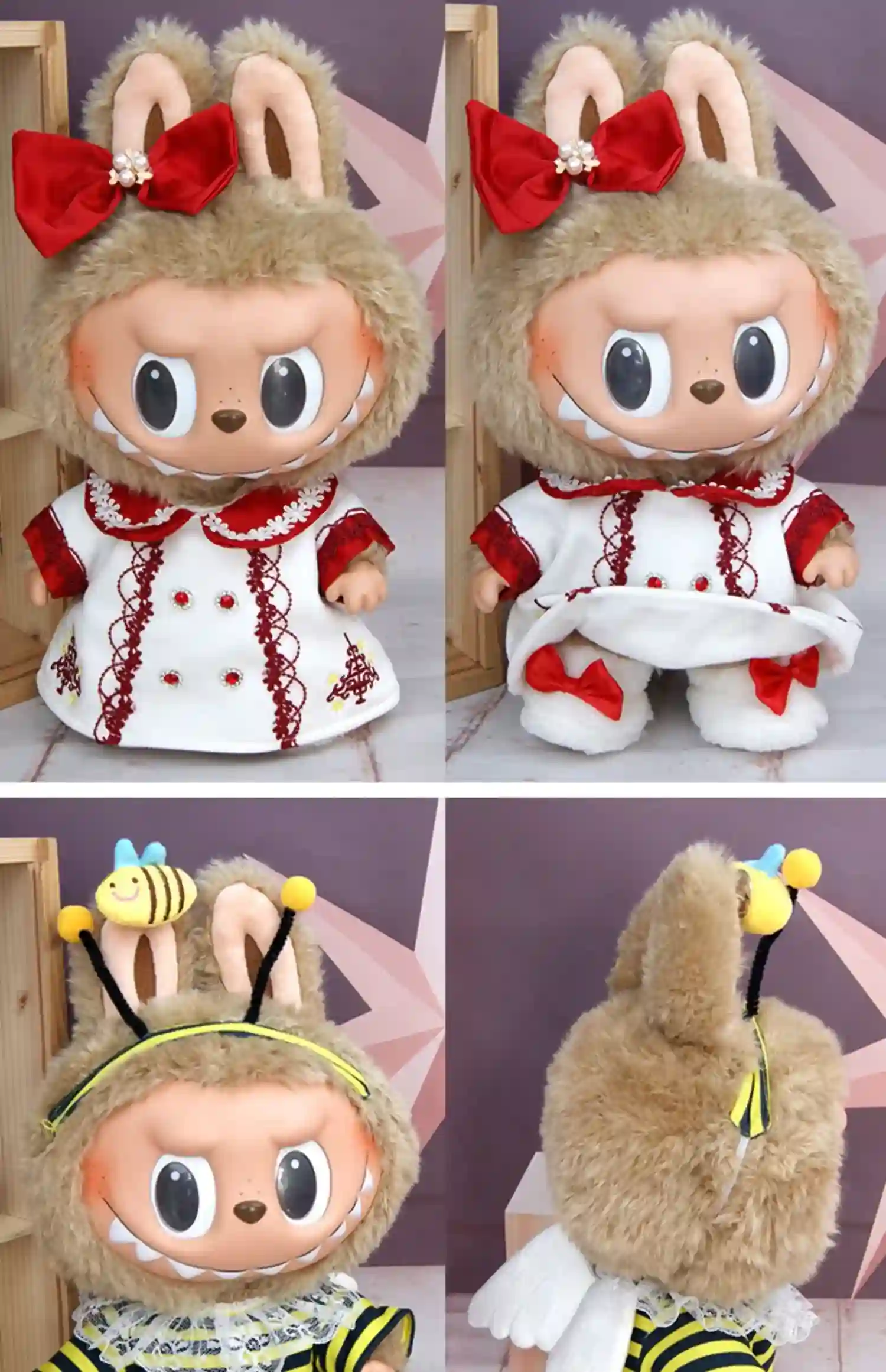 labubu doll clothes outfit plush cardigan dress set