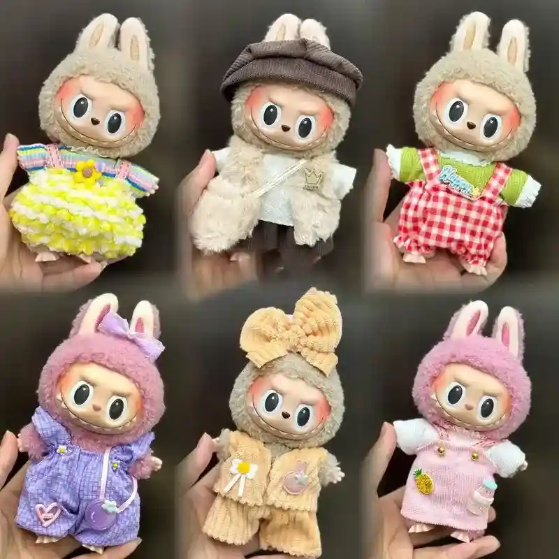 labubu doll clothes pastel pink shirt and overalls set