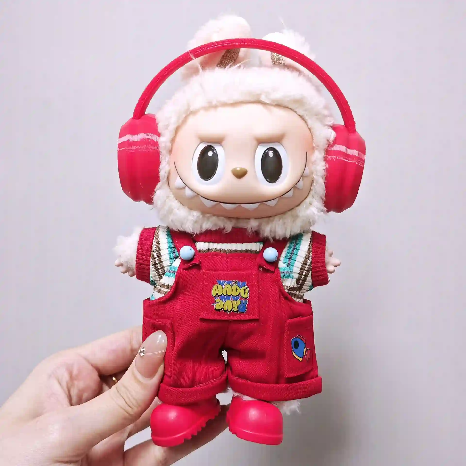 labubu doll clothes red overalls set durable soft fabric