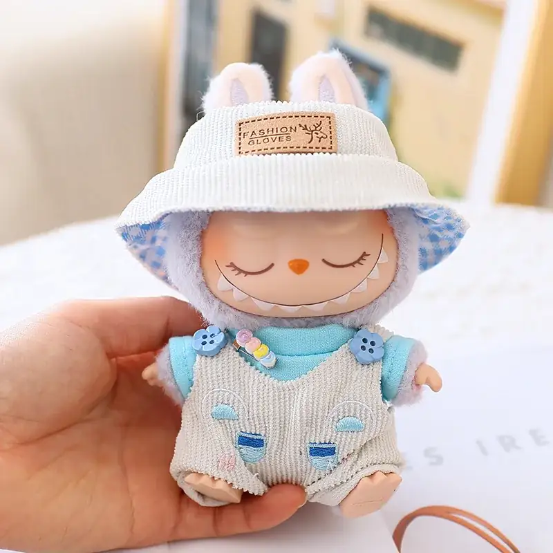 labubu doll clothes set 17cm overalls bucket hat cute panda