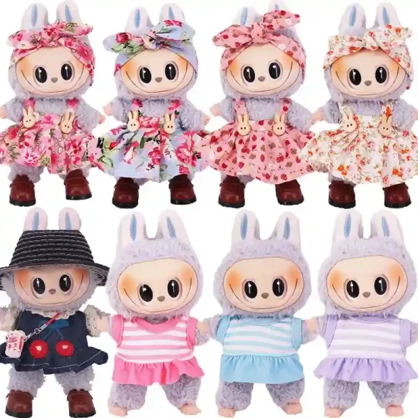 labubu doll clothes set a line floral dress striped shirt 15 17cm doll