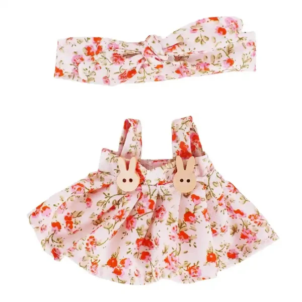 labubu doll clothes set bunny button jumpsuit floral dress striped shirt